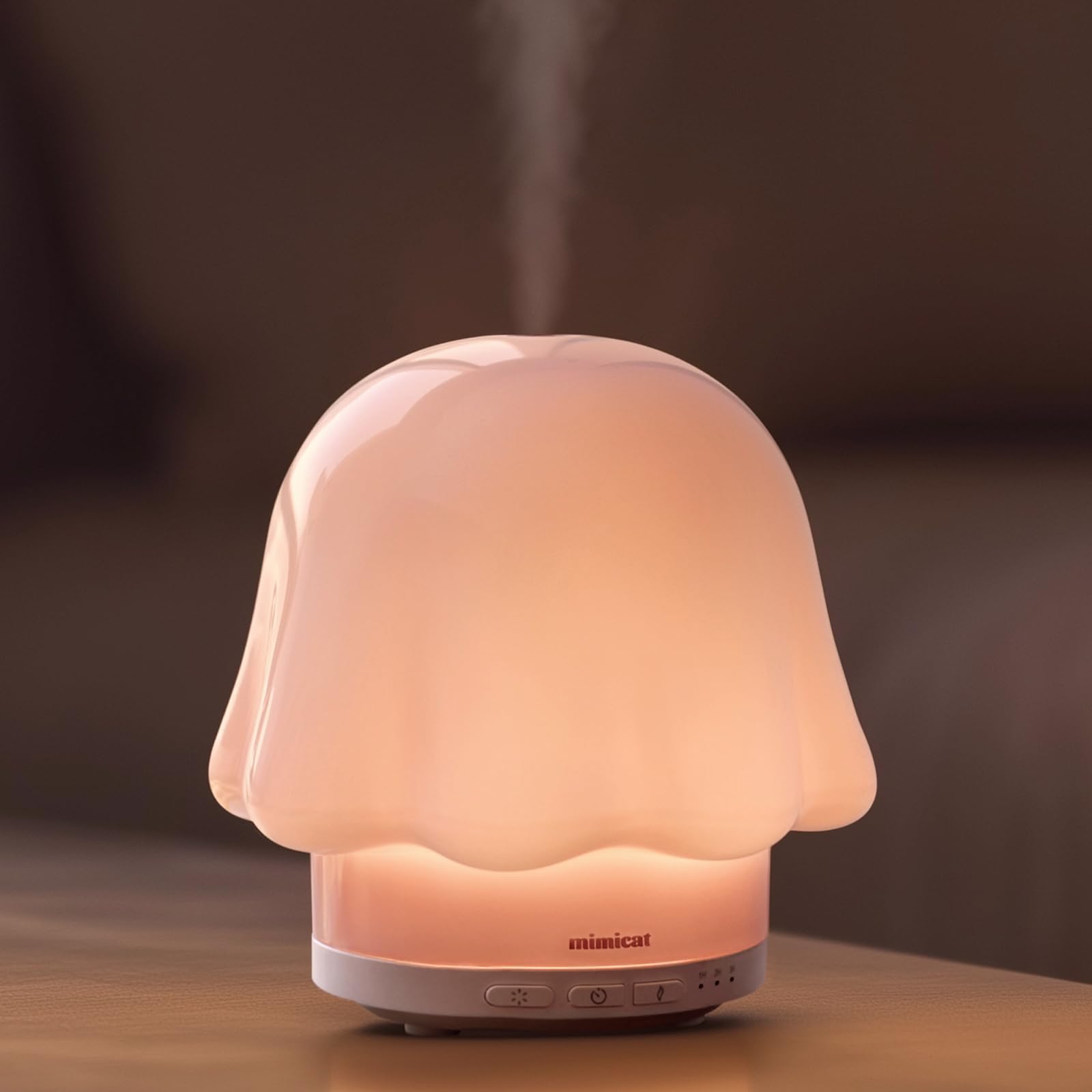 mimicat soft blush glass diffuser with calming nightly ambiance