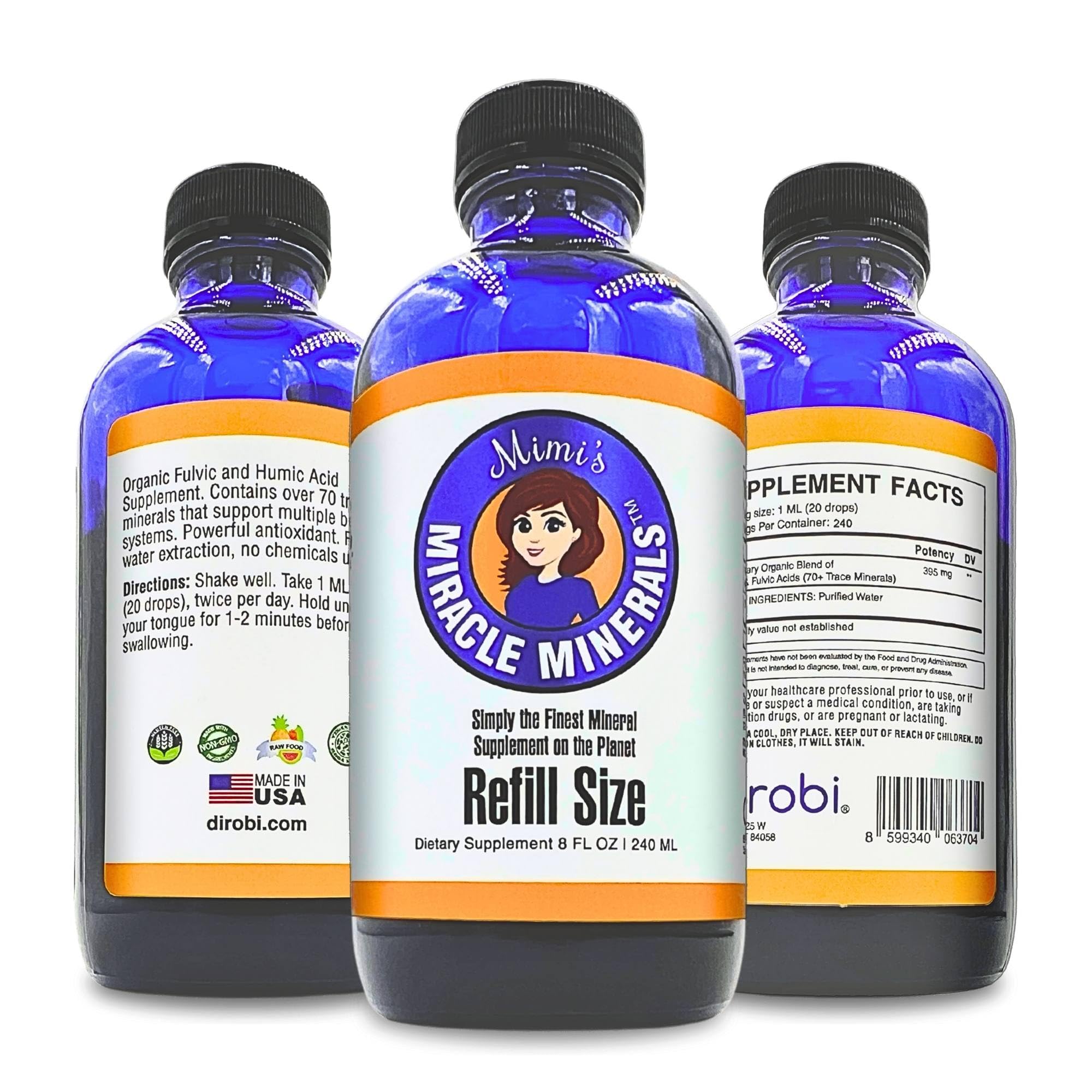 Mimi's Miracle Minerals bottle close-up for easy daily mineral intake.