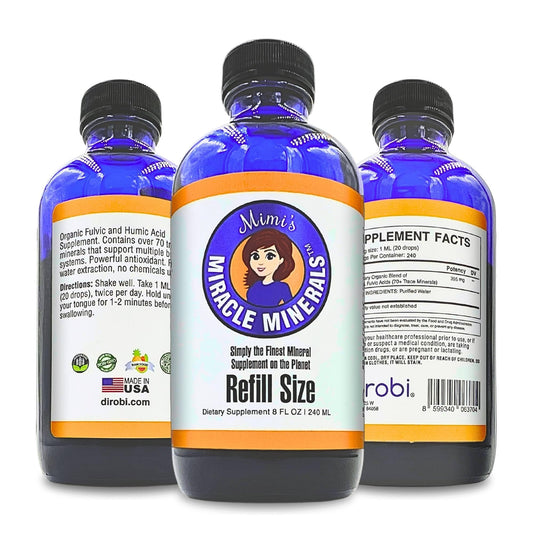 Mimi's Miracle Minerals bottle close-up for easy daily mineral intake.