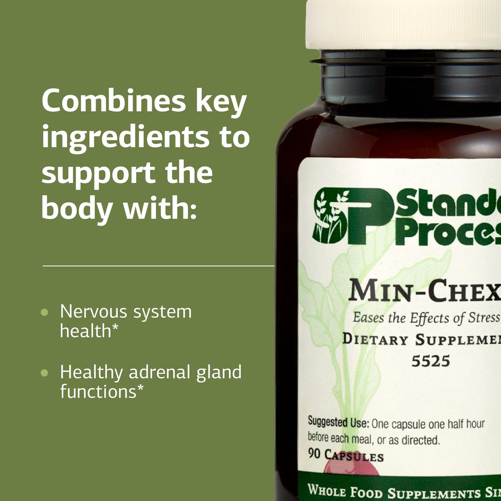Standard Process Min-Chex packaging showcases non-dairy formulation for dietary flexibility.