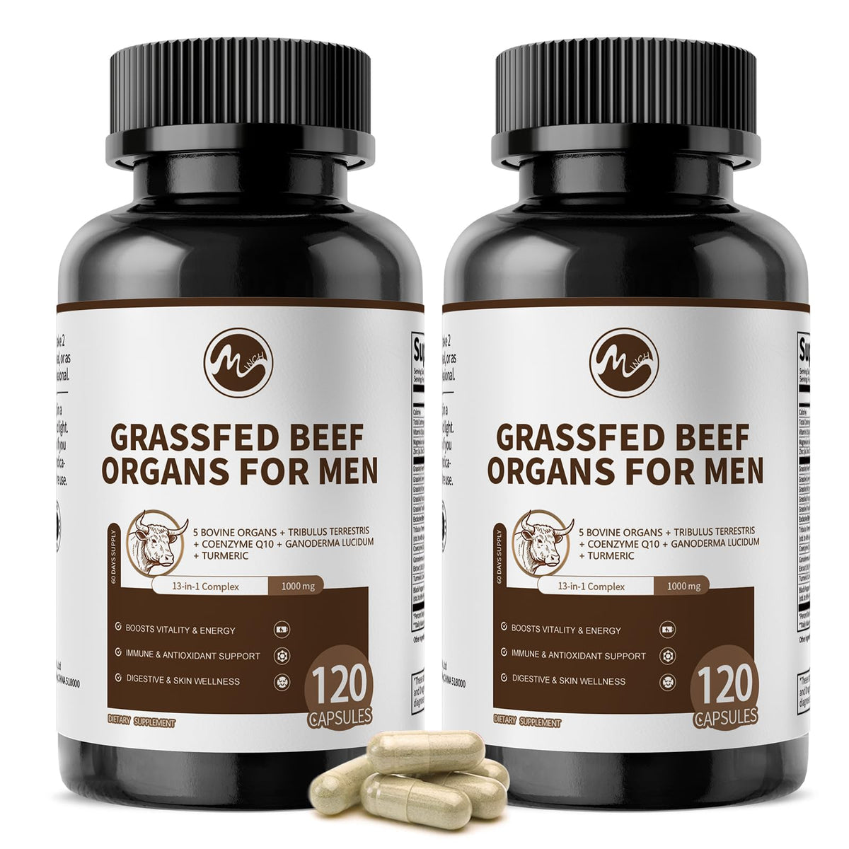 Minch beef organs supplement bottle for daily vitality.