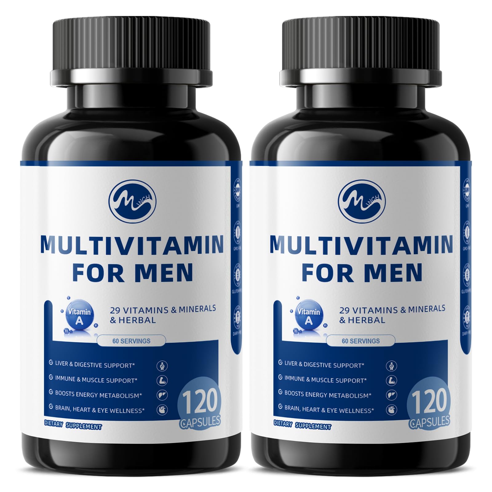 Minch multivitamin for men 40+ bottle front with methylated formula and energy support