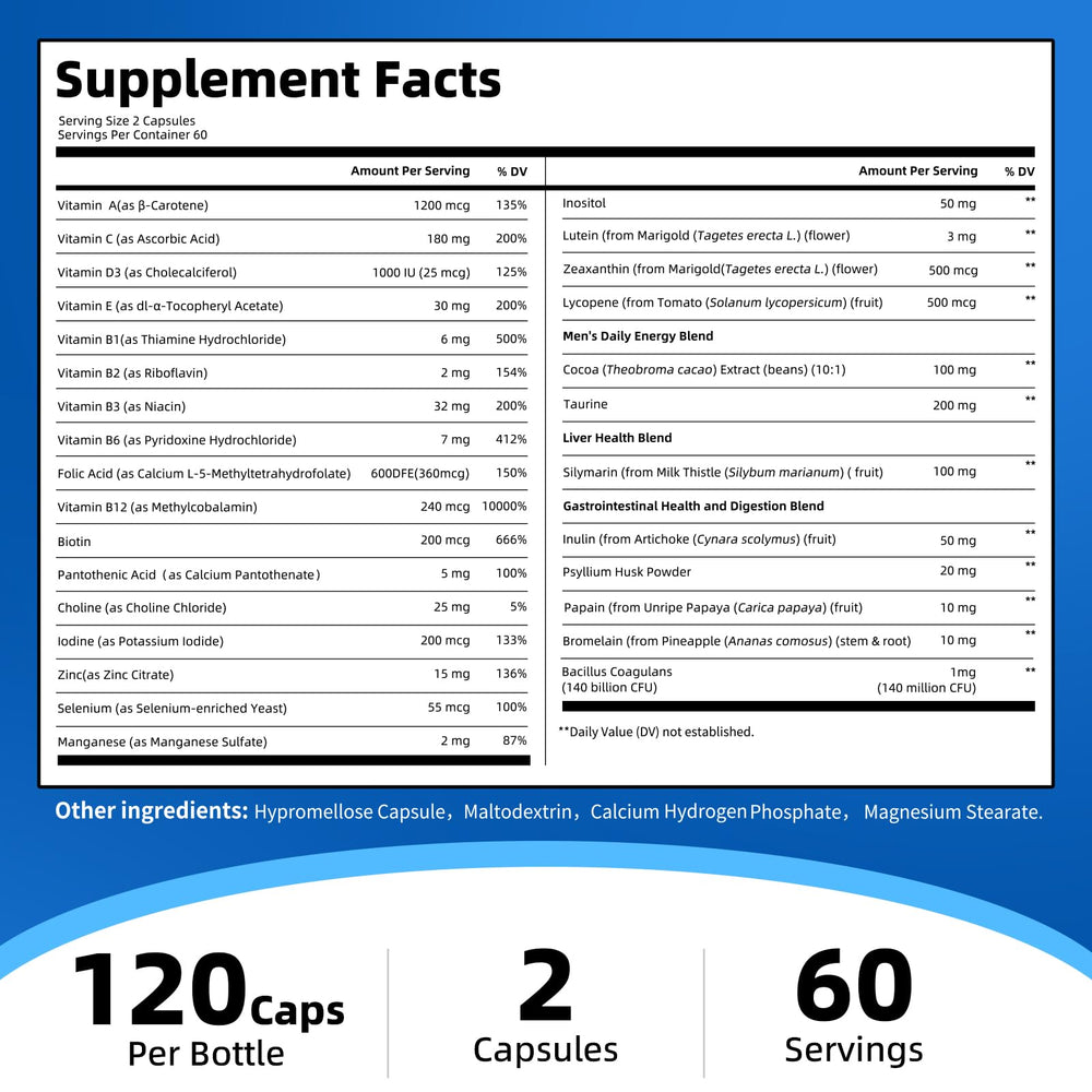 Minch multivitamin for men 40+ vegan gluten-free label and clean formula