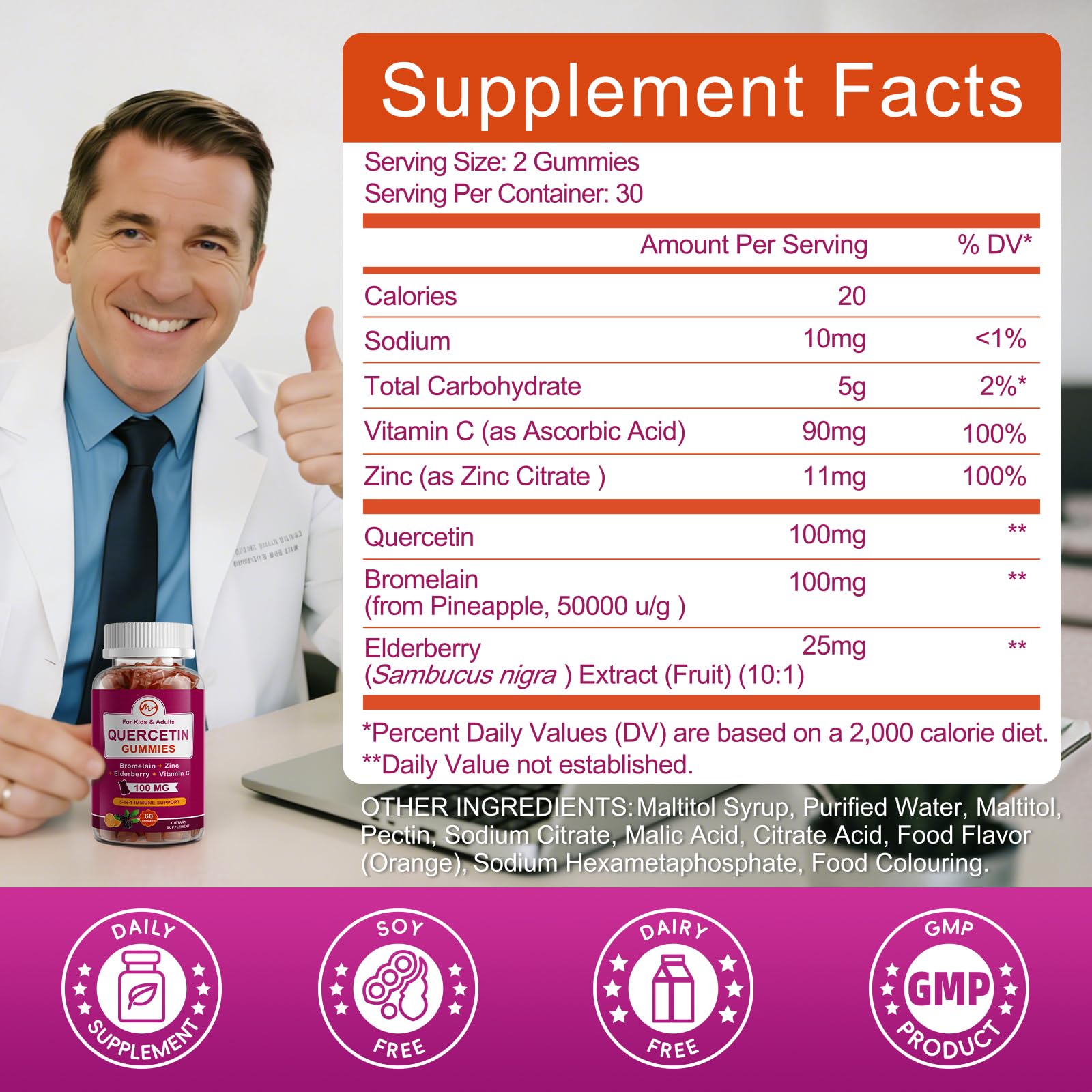 Minch Quercetin Gummies 2-pack pack shot showing vegan chewables for wellness.