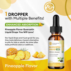 Minch Quercetin Liquid Drops pineapple flavor close-up highlights tasty immune-friendly formula.