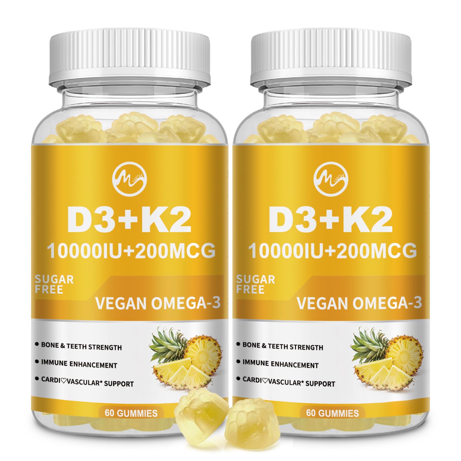 Minch Vitamin D3 K2 gummies bottle for easy daily wellness and bone support.