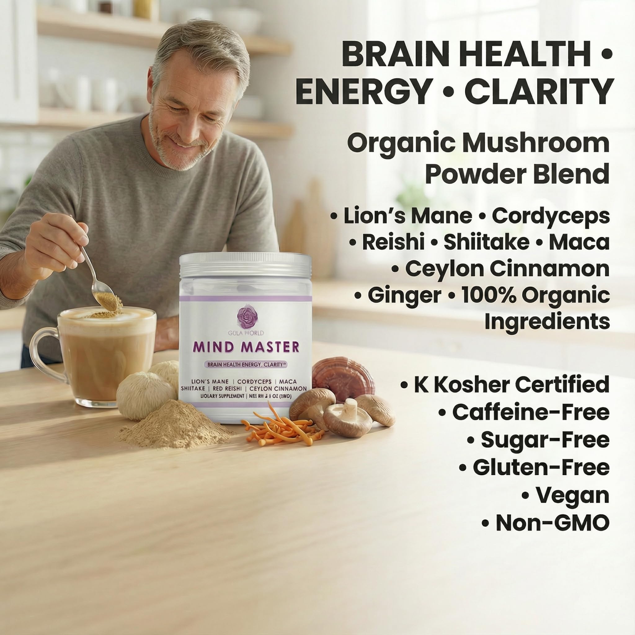 Mind Master cup beside smoothie highlights versatile mix-in option.