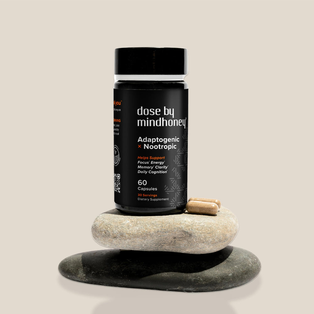 MINDHONEY DOSE packaging on shelf ready for mindful focus.
