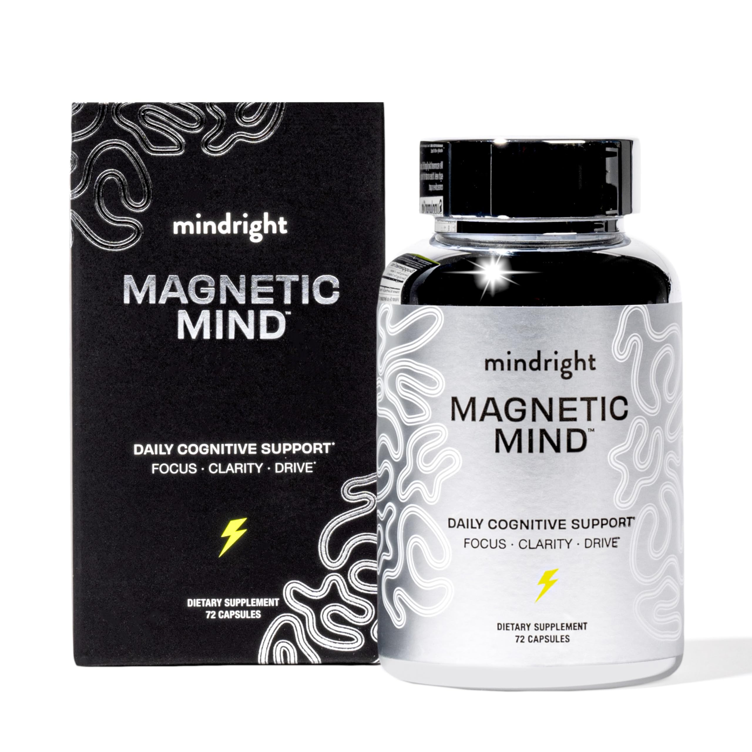 MindRight Magnetic Mind bottle closeup highlighting premium packaging for daily focus.