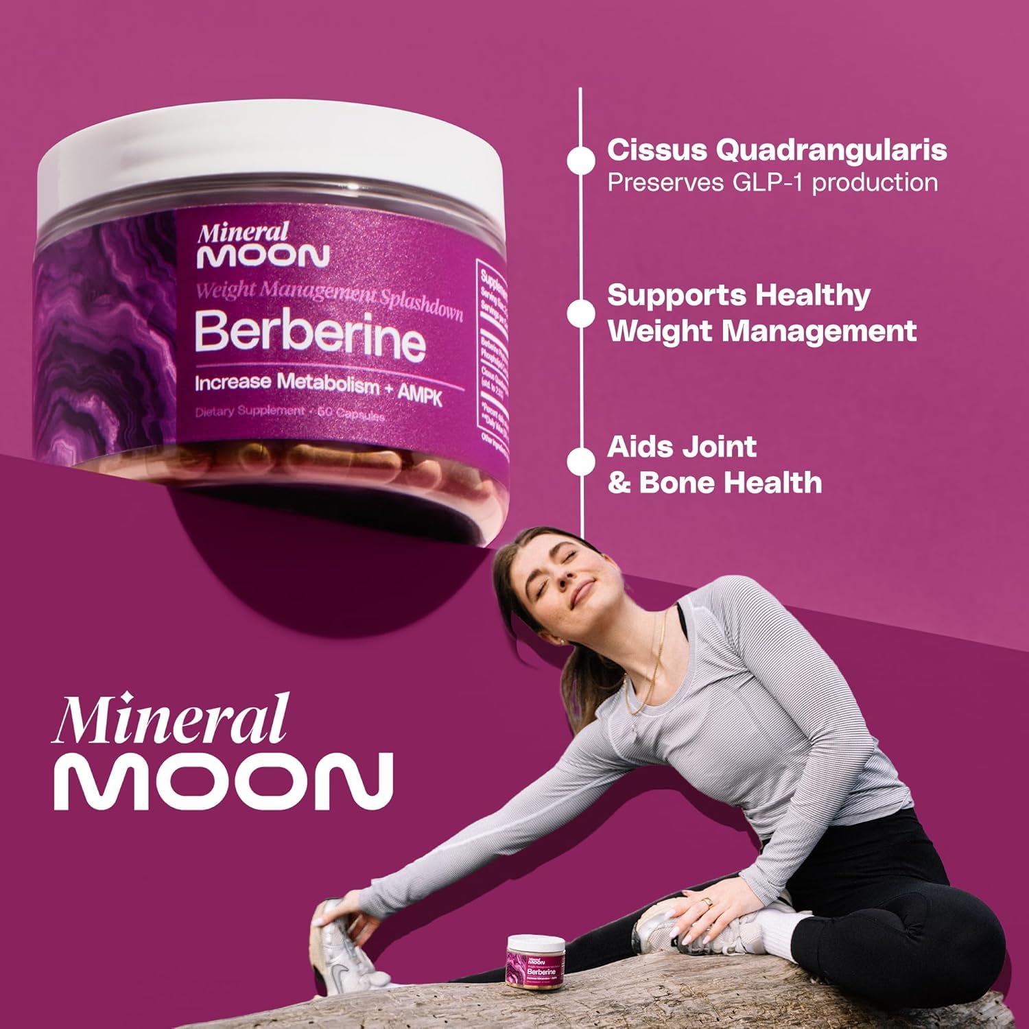 Mineral Moon two capsules daily dose concept shot.