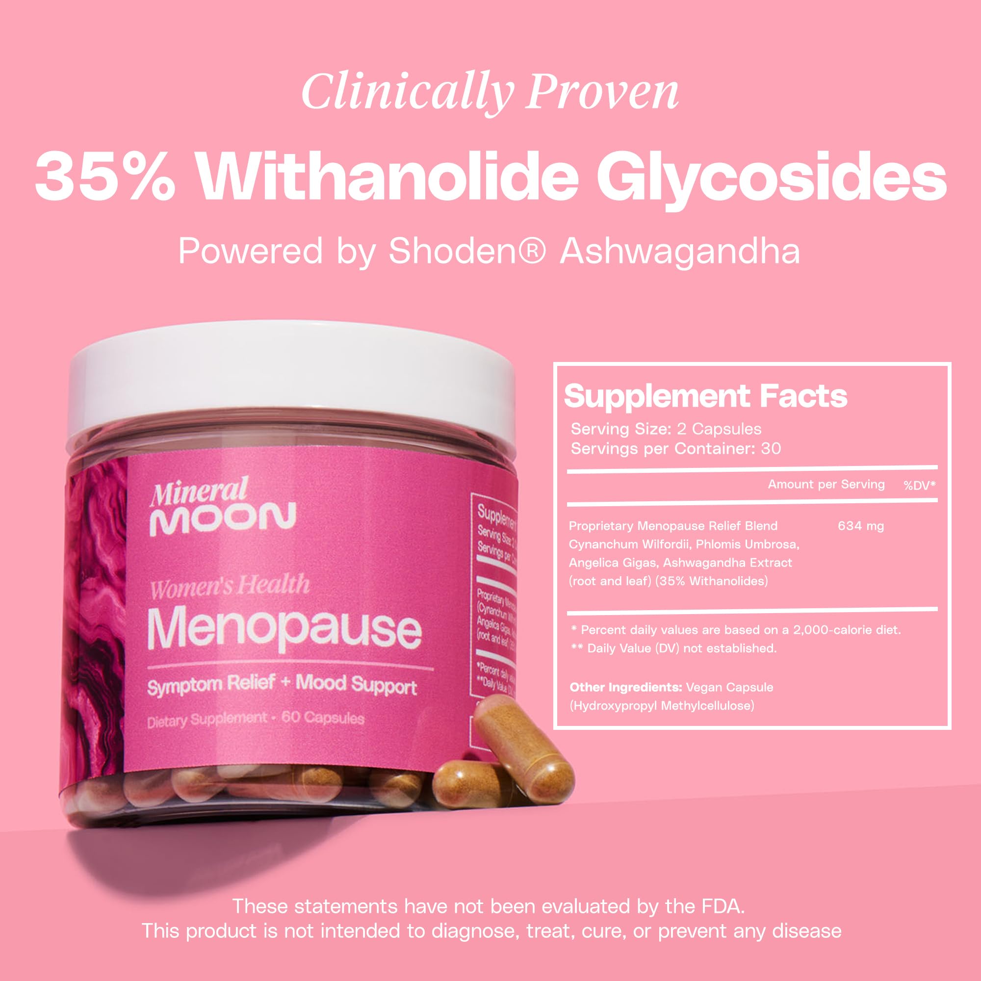 Mineral Moon menopause packaging box highlighting science-backed formula.