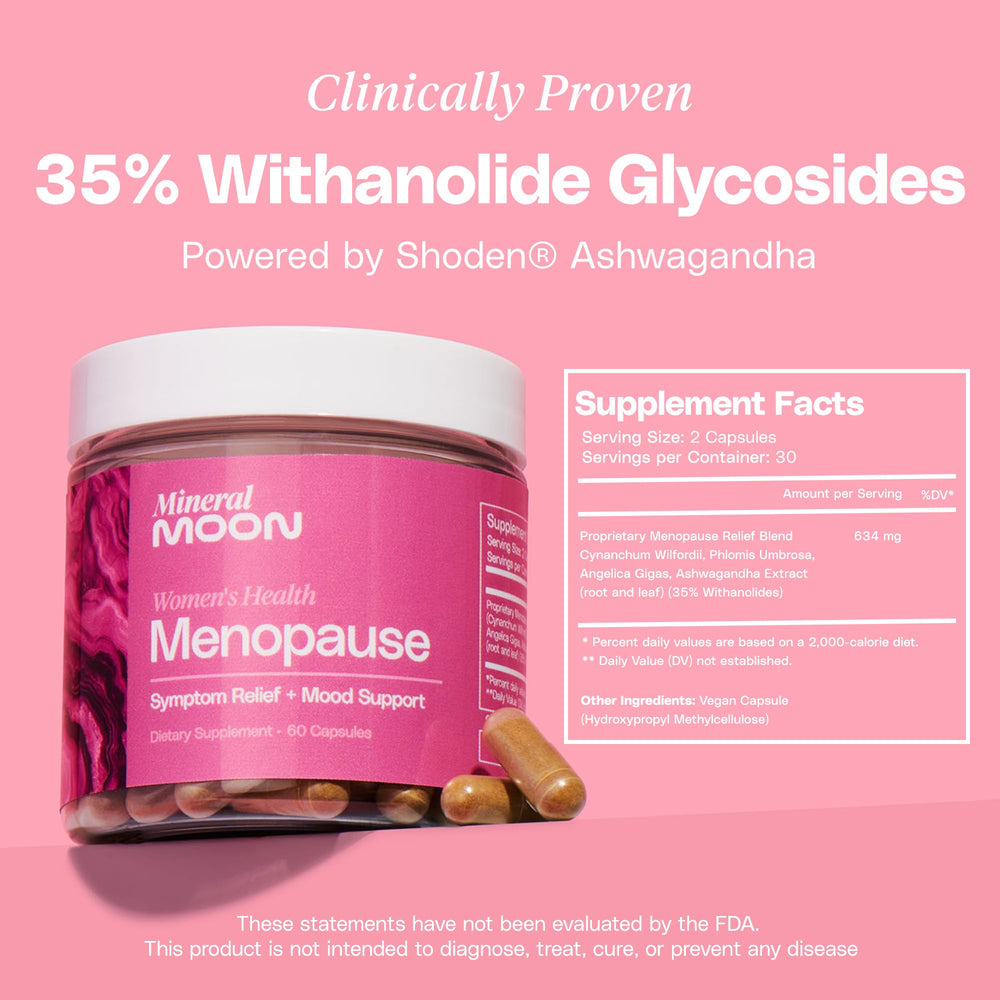 Mineral Moon menopause packaging box highlighting science-backed formula.