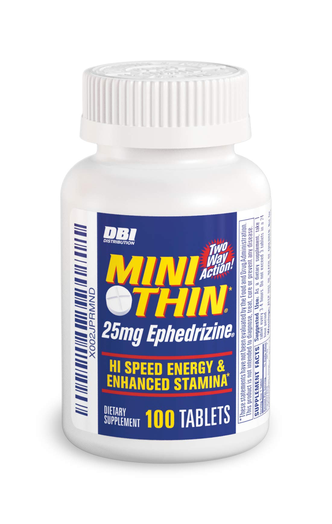 Mini Thin energy tablets bottle showing two-way formula for on-demand power.