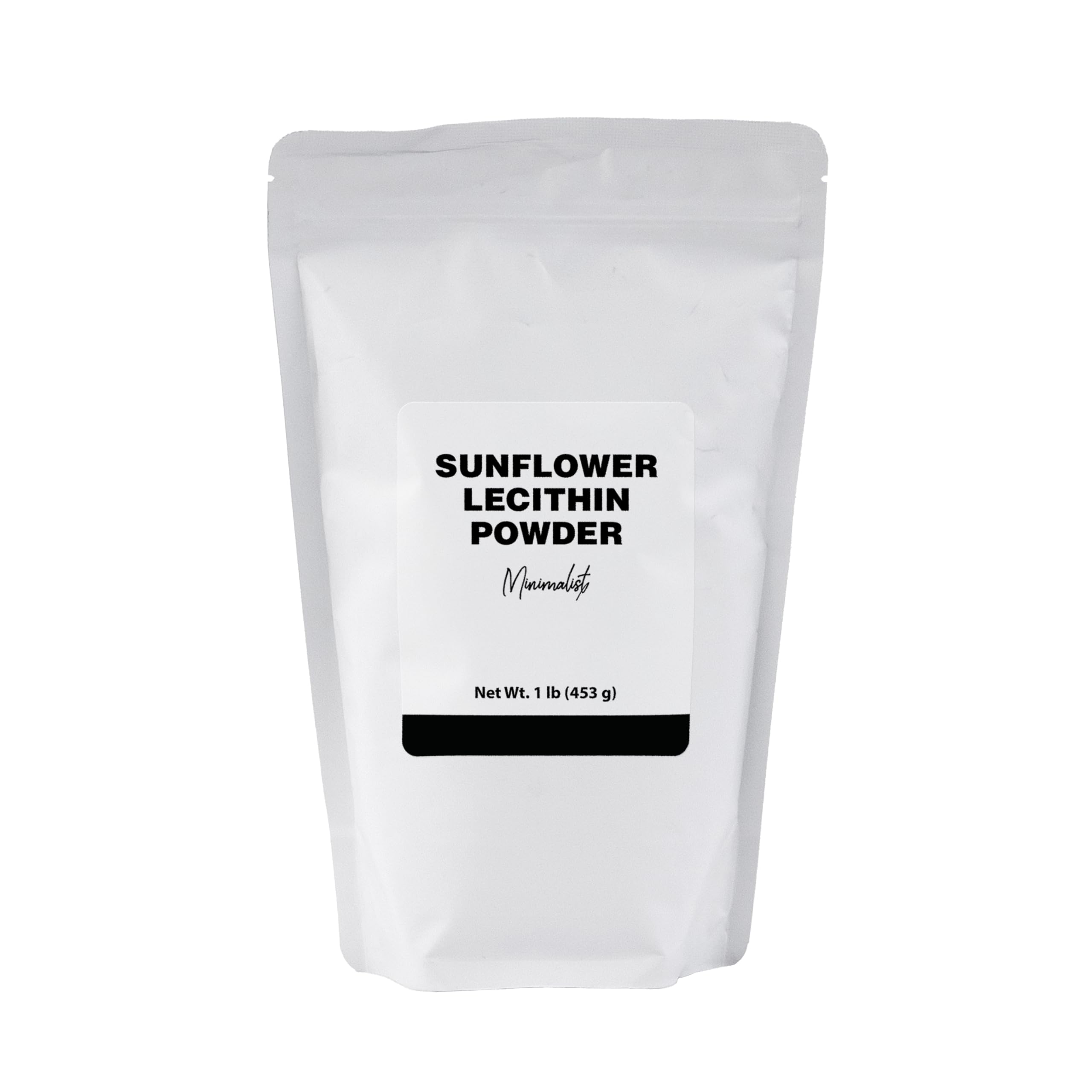 Minimalist Sunflower Lecithin Powder in a resealable bag for easy storage and quick use.