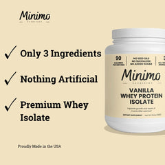 Minimo Whey Isolate vanilla nutrition label highlighting essential amino acids