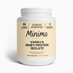 Minimo Whey Isolate vanilla powder in a jar for clean protein at home