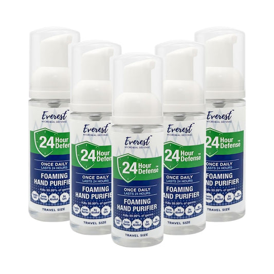 Mint Bucket Everest foaming sanitizer bottle with pump for quick on-the-go protection.