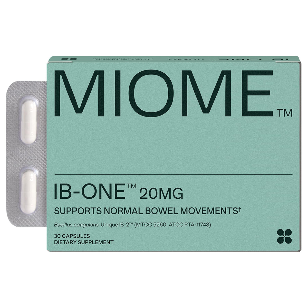 MIOME IB-ONE Probiotic bottle front showing a science-backed daily bowel support option