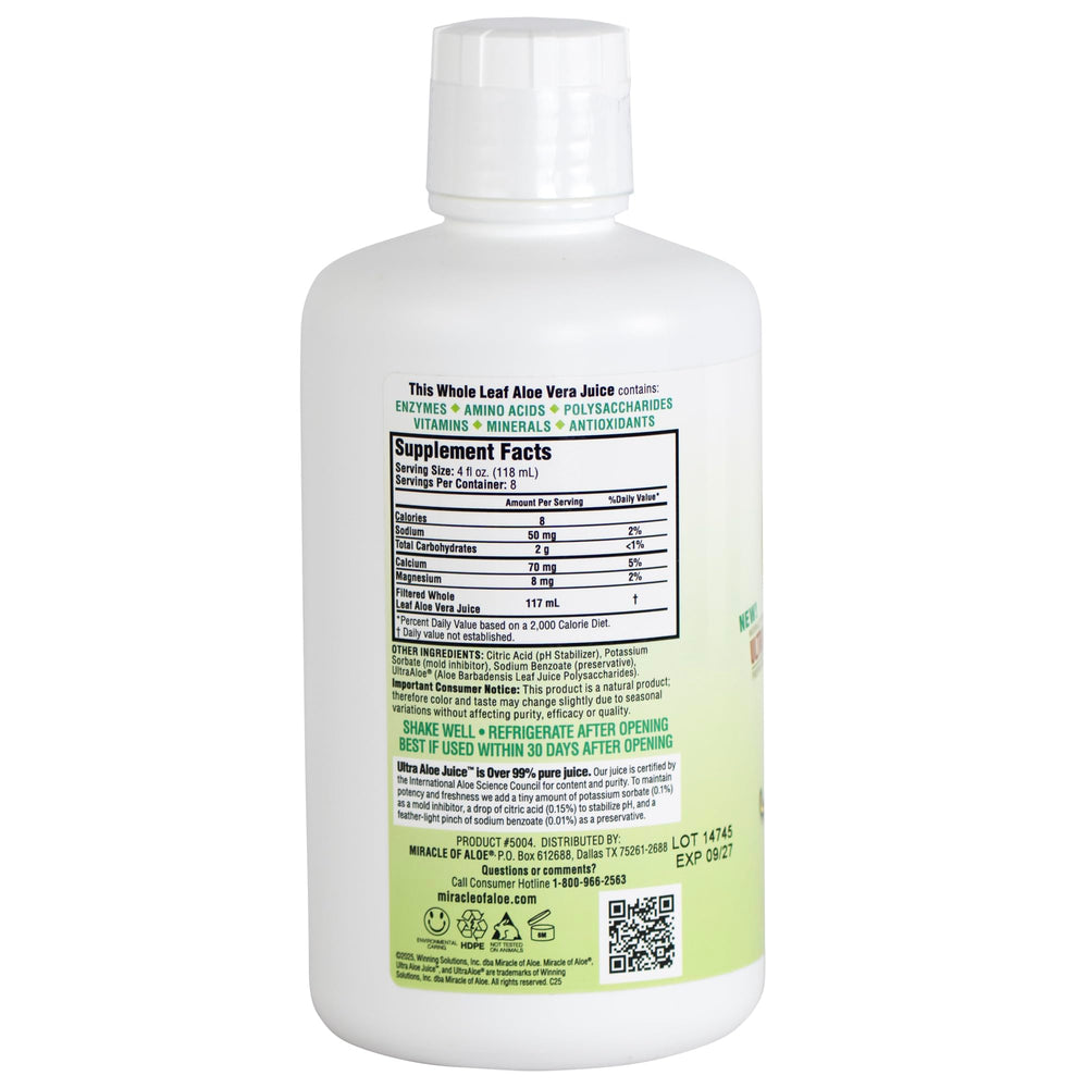 Fresh aloe leaves pair with Miracle of Aloe bottle for natural freshness.