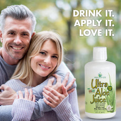 Glass with Miracle of Aloe Ultra Juice supports daily hydration.