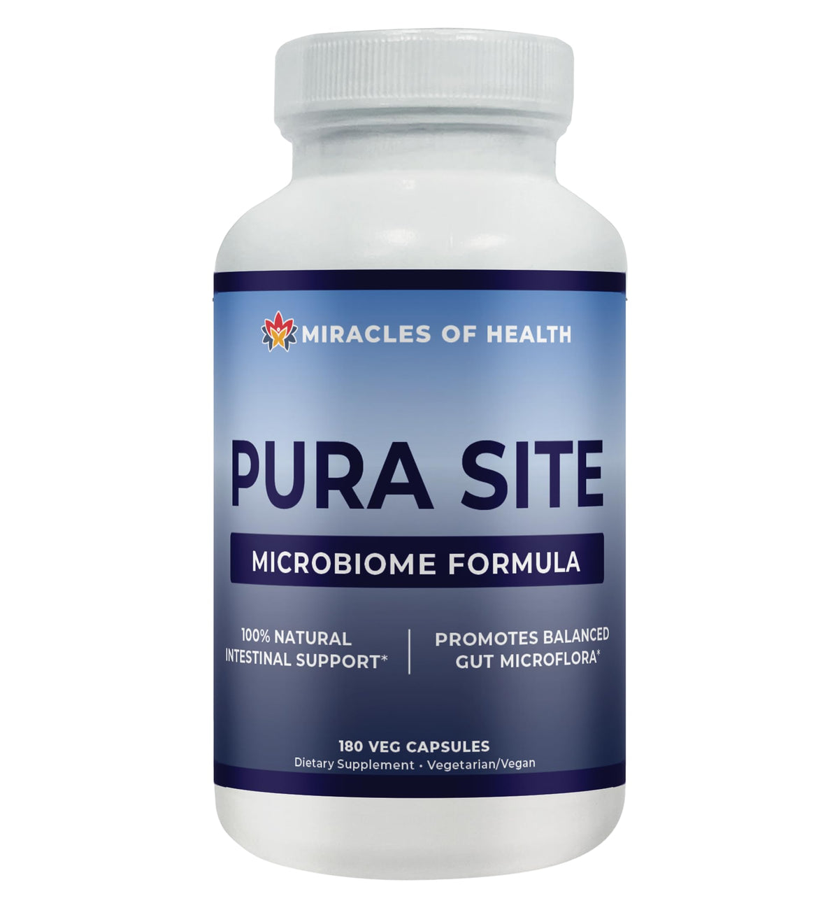 Miracles of Health Pura Site bottle with pour, supporting daily digestive harmony.