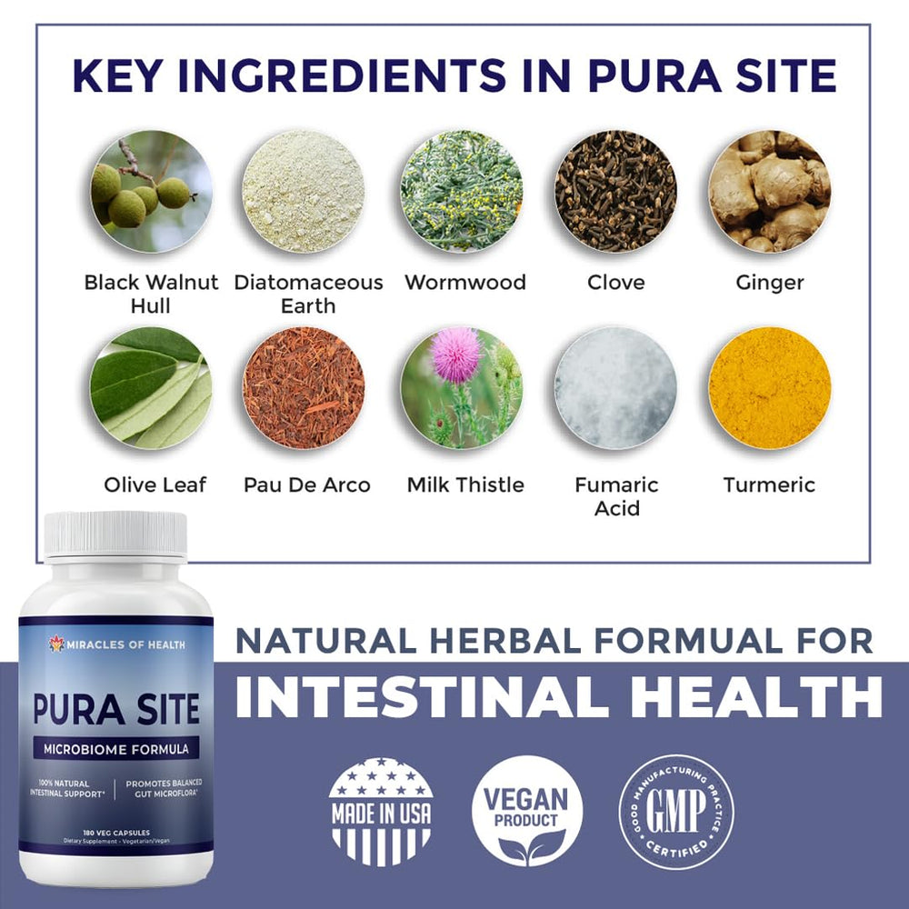 Pura Site capsules close-up, vegan-friendly formula for gut wellness.