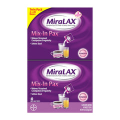 MiraLAX Mix-In Pax packet for on-the-go gentle relief.