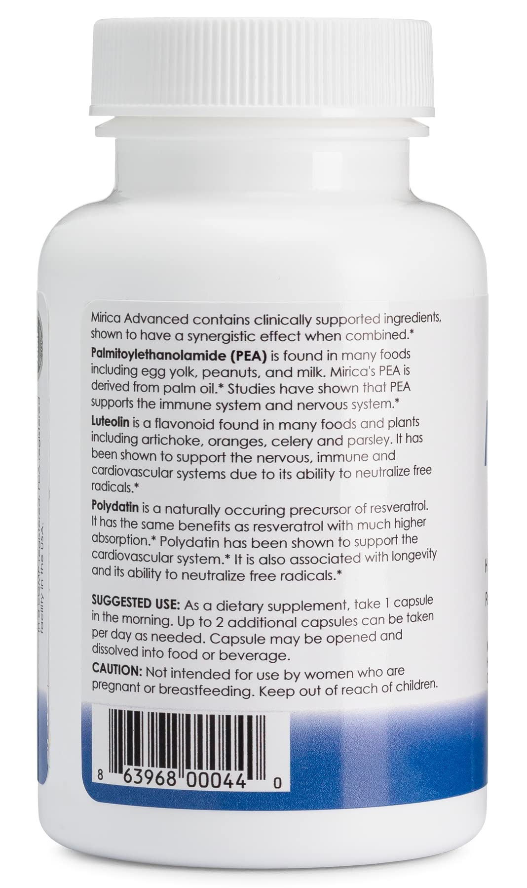 Mirica Advanced levagen pea capsules closeup for enhanced absorption during daily routines