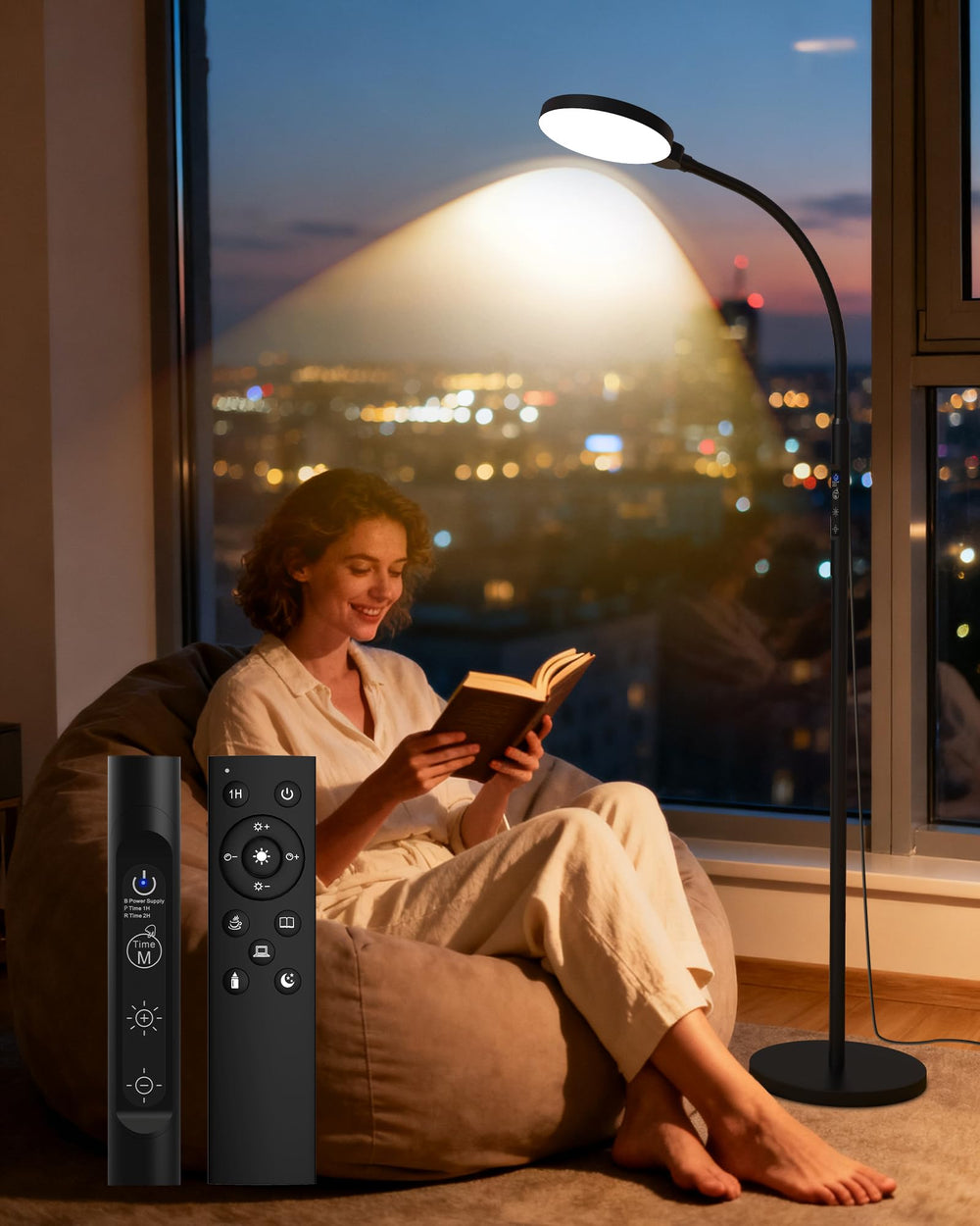 MirthSip Sun Lamp base provides stable floor support for versatile room placement.