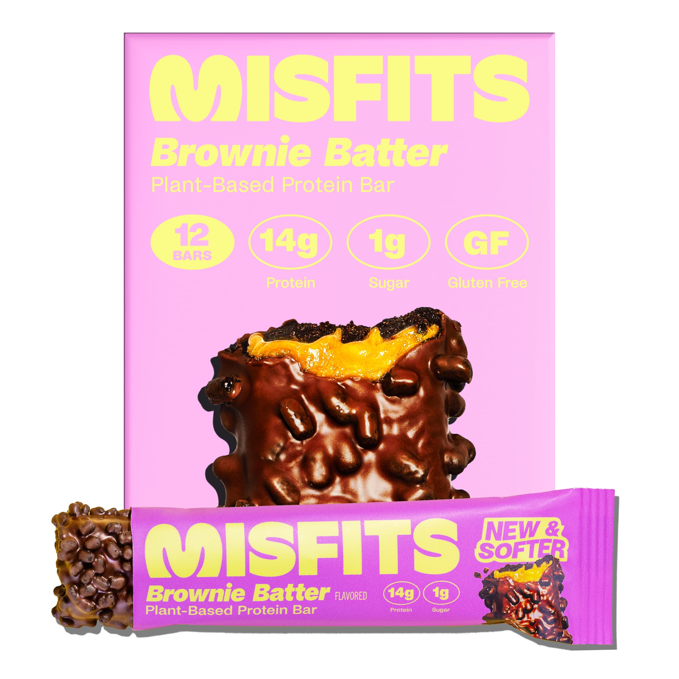 Misfits brownie bar chewy center offers a rich, fudgy texture for a satisfying vegan snack.