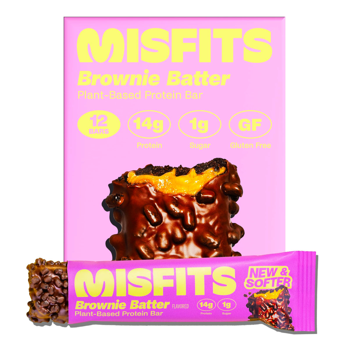 Misfits brownie bar chewy center offers a rich, fudgy texture for a satisfying vegan snack.