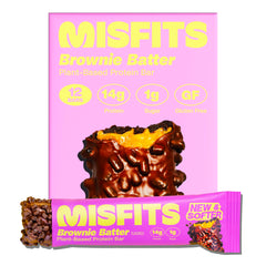 Misfits brownie bar chewy center offers a rich, fudgy texture for a satisfying vegan snack.