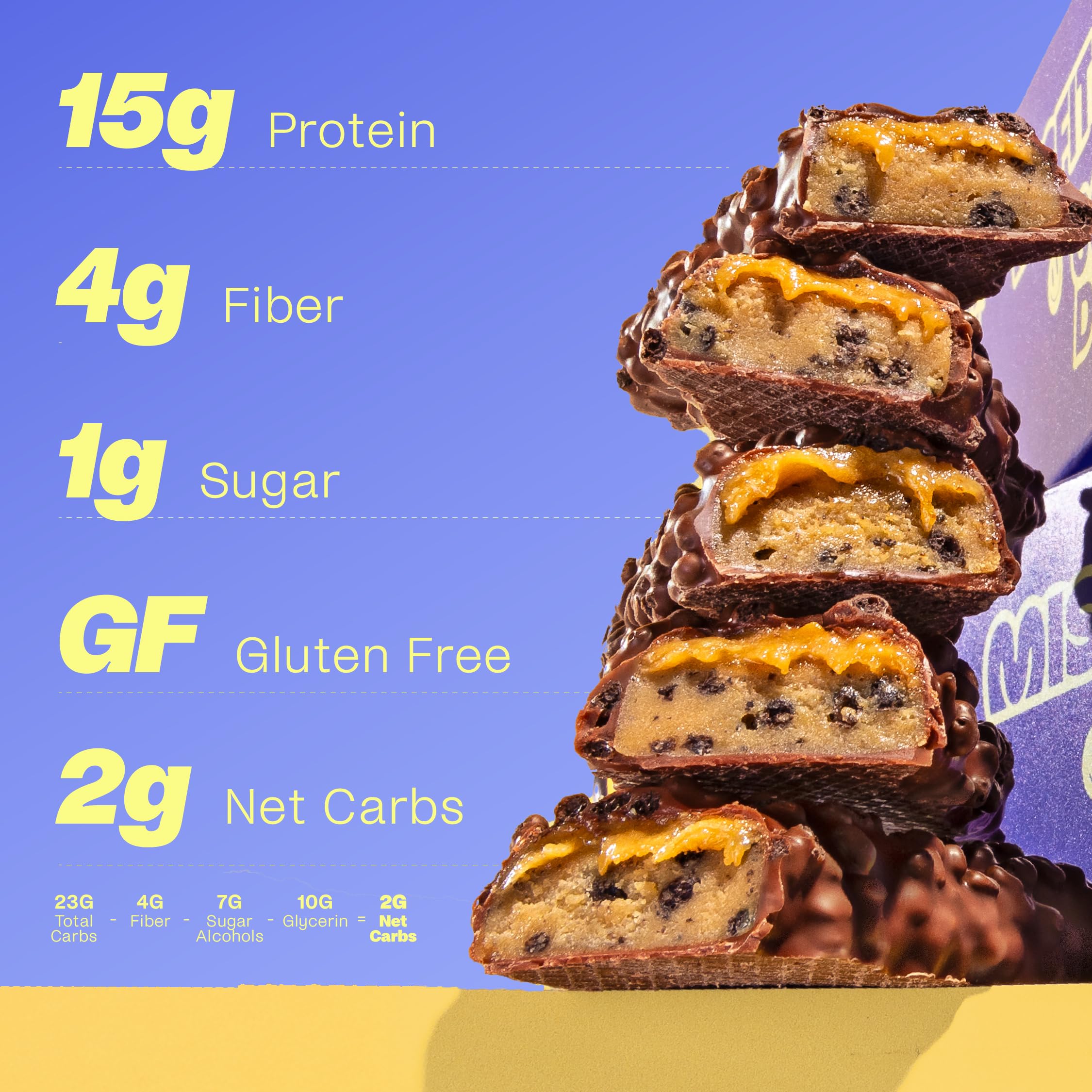 Misfits cookie dough bar packaging highlights less than 1g sugar