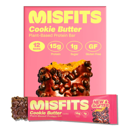 Misfits Speculoos cookie butter bar wrapped for an on-the-go protein boost.