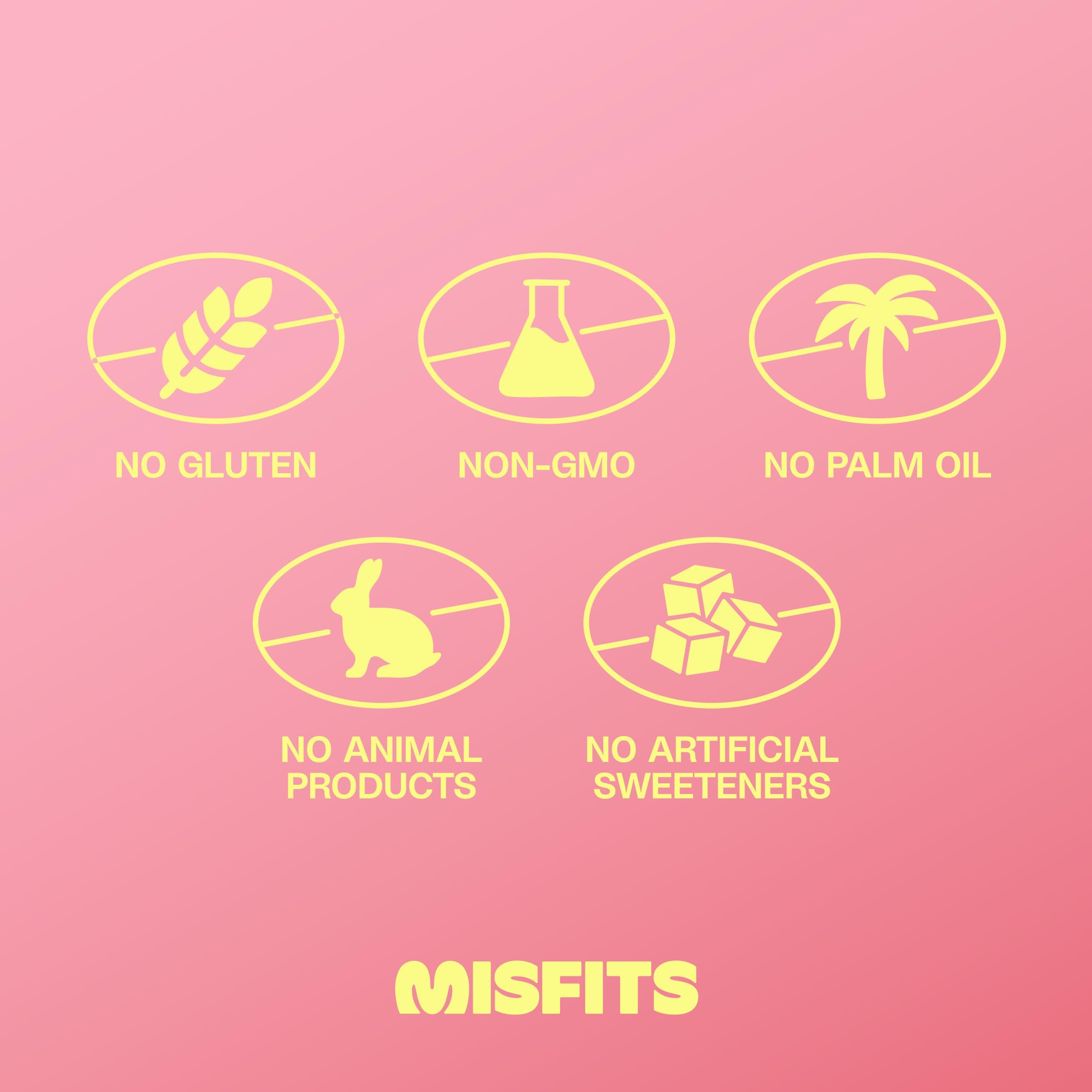 Misfits vegan protein bar crispy pieces provide a chewy, energizing bite.