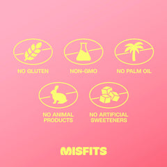 Misfits vegan protein bar crispy pieces provide a chewy, energizing bite.