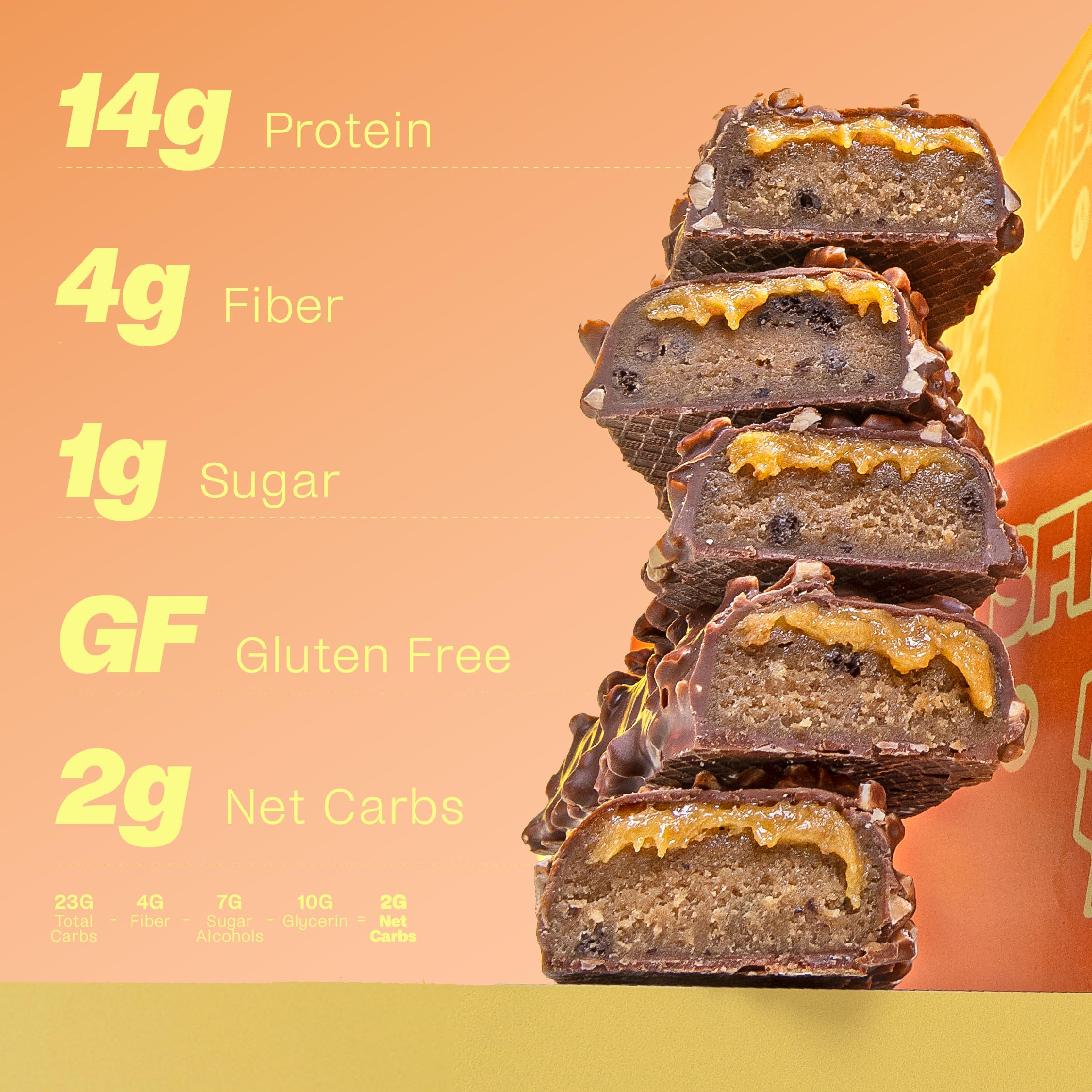 Misfits vegan protein bar peanut butter fudge close-up shows crunchy peanuts and chocolate coating