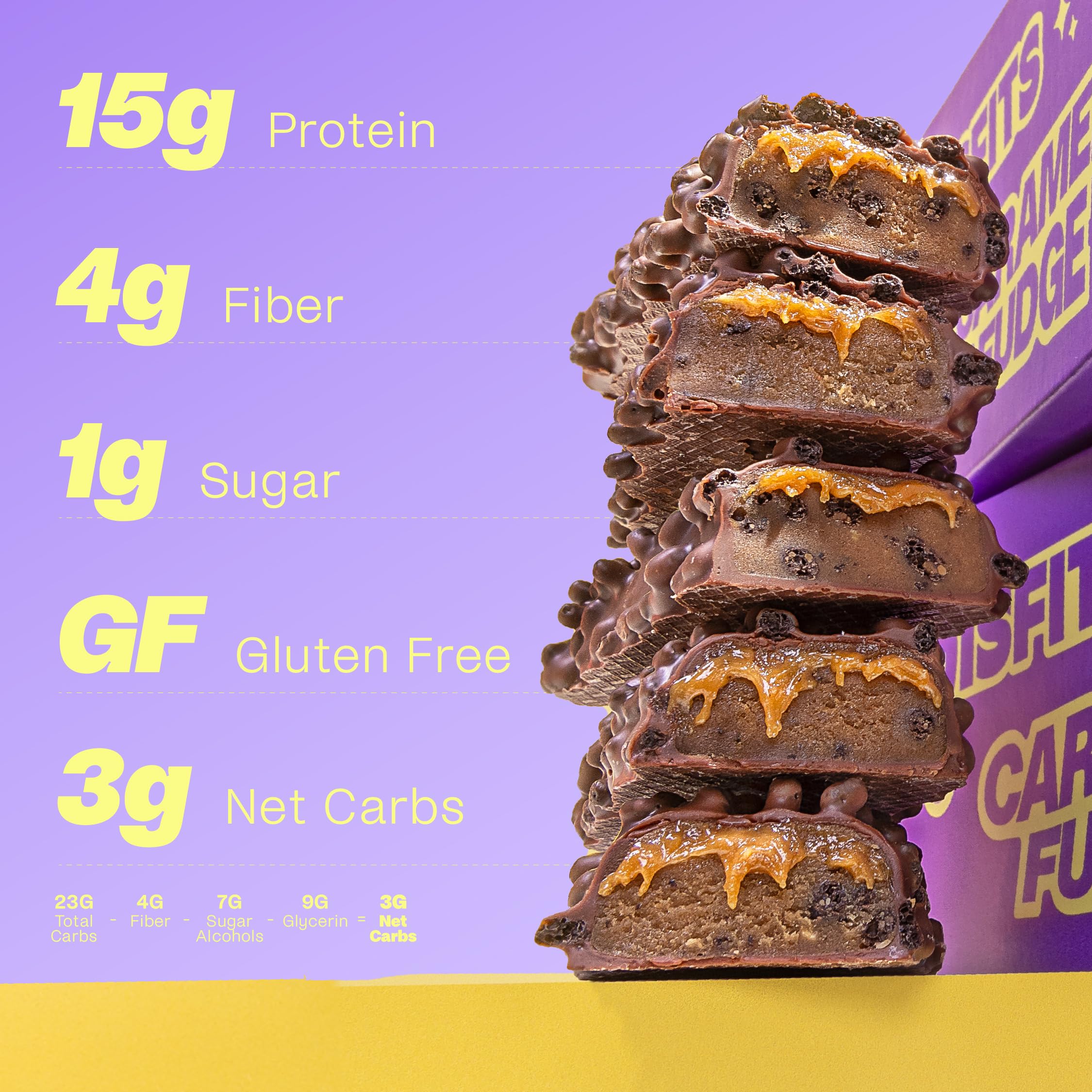 Misfits Vegan Protein Bars Sweet Caramel Fudge on plate for quick post-workout bite