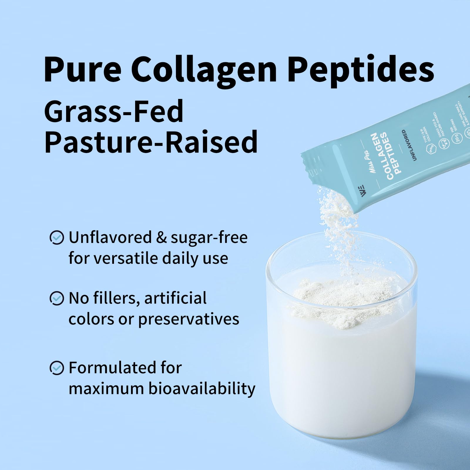 MISS PEP Collagen Peptides stirred into a smoothie for versatile nutrition.