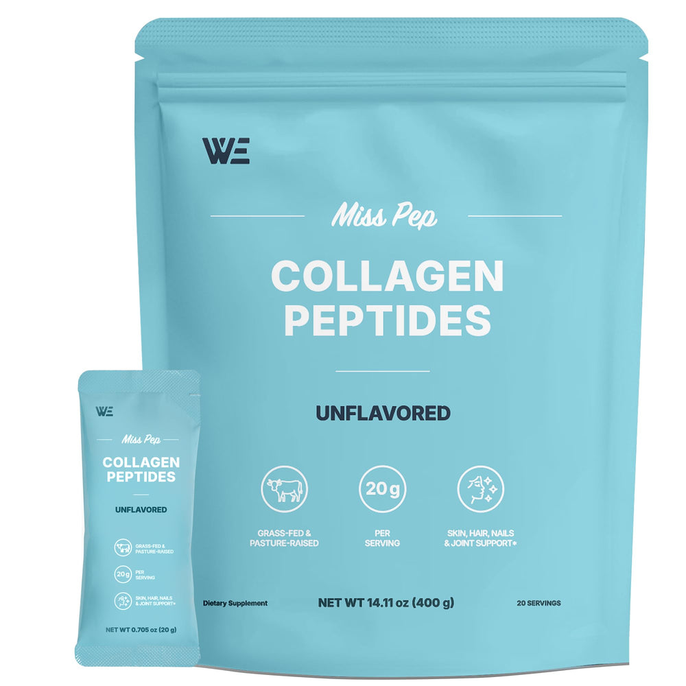 MISS PEP Collagen Peptides sachet packaging highlighting convenient daily dose for skin and joints health.