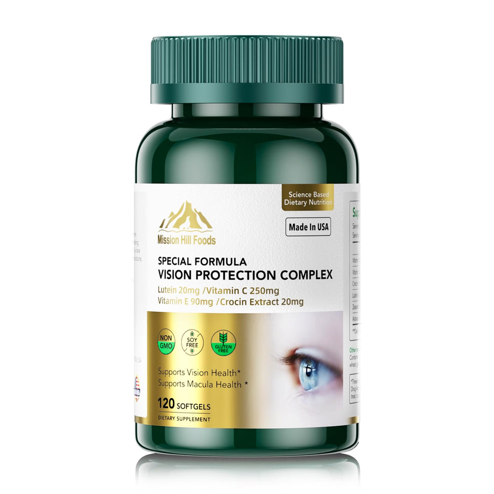 Mission Hill Foods lutein 20mg softgel bottle for daily eye support