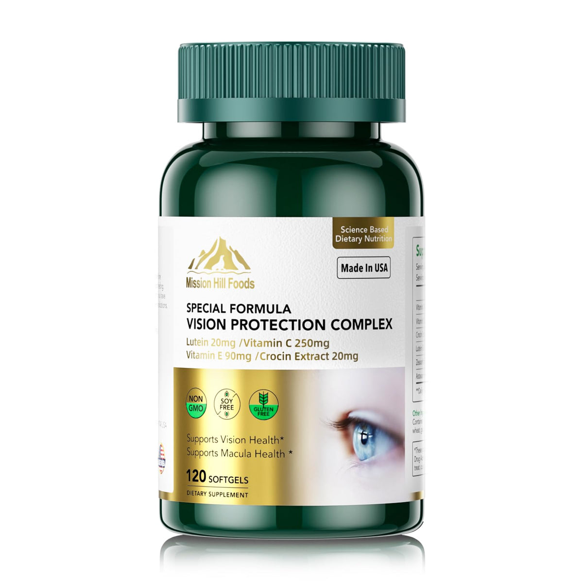 Mission Hill Foods lutein 20mg softgel bottle for daily eye support