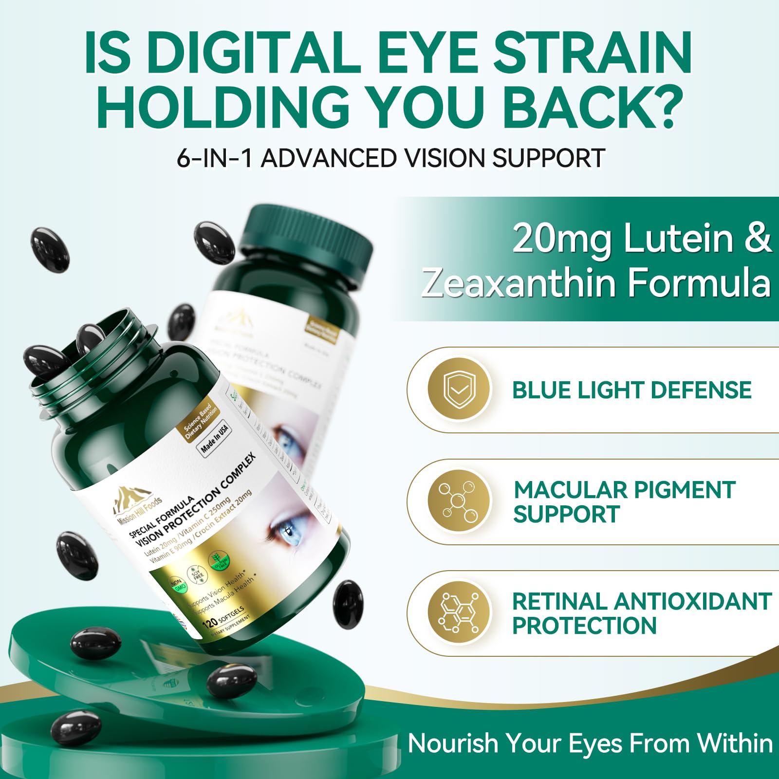 Mission Hill saffron-crocin ingredient image highlights natural eye comfort support.
