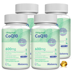 Mistaccy CoQ10 600mg bottle front view highlighting high absorption formula.
