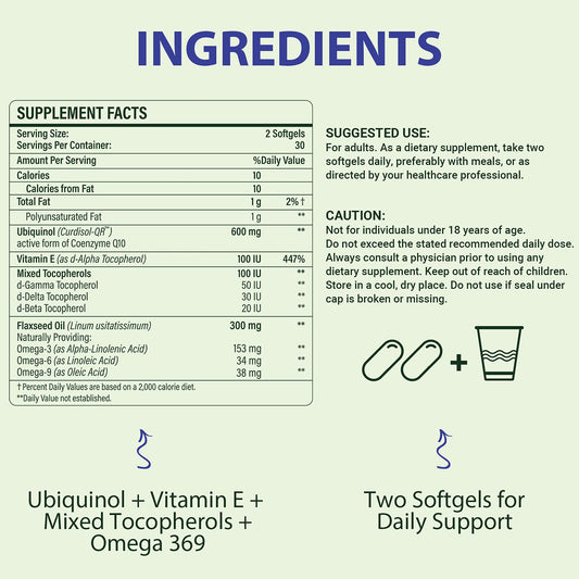 Mistaccy CoQ10 softgels being poured to show easy daily support.