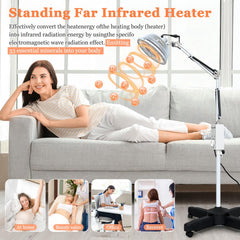 Mistuki infrared lamp side angle demonstrating adjustable height for targeted warmth