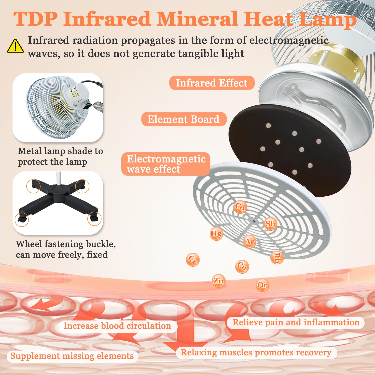 Mistuki infrared lamp tilt head highlighting flexible positioning for sitting or lying use