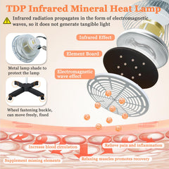 Mistuki infrared lamp tilt head highlighting flexible positioning for sitting or lying use