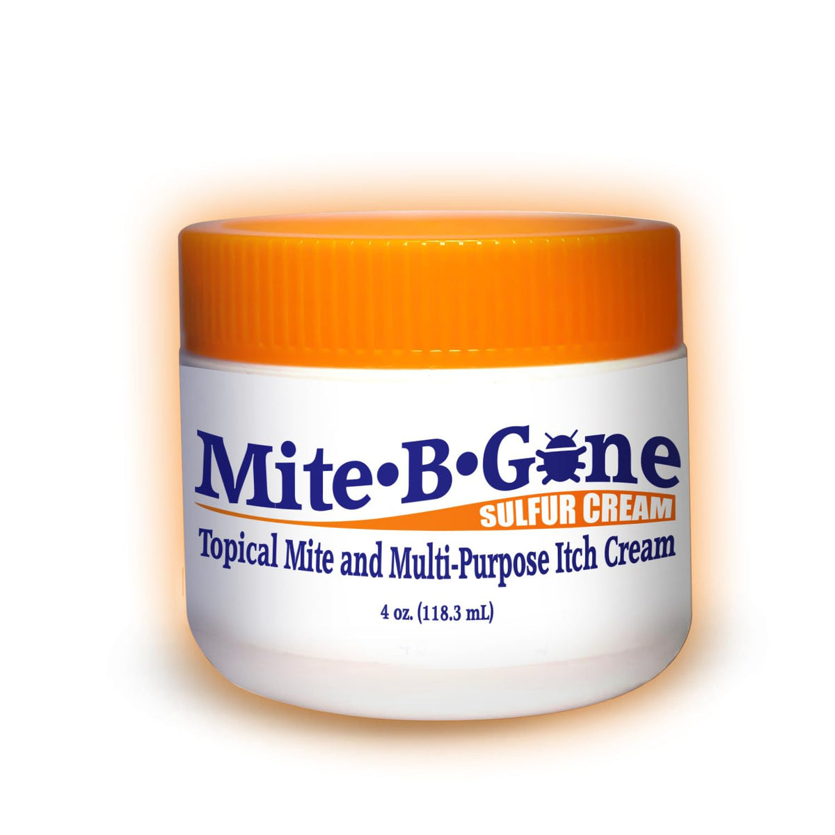 Mite-B-Gone cream tub close-up showing smooth texture for quick comfort