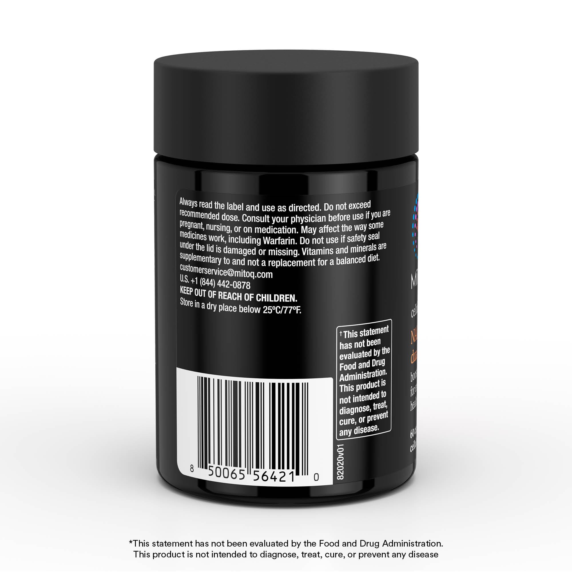 Close view of MitoQ NAD+ Dual Action capsules.